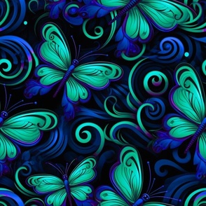 Butterfly Swirls Blue Green