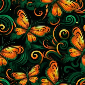 Butterfly Swirls Green Orange
