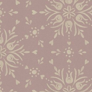 Geometric folk floral winter snowflake for Christmas - pearl cream on soft pink taupe - medium