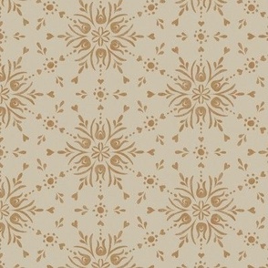 Geometric folk floral winter snowflake for Christmas - gingerbread gold on pearl cream - small
