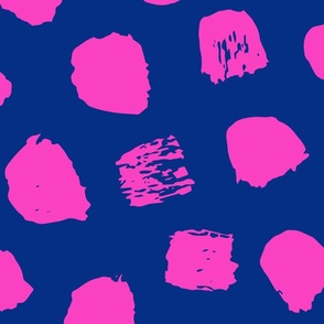 large paintbrush stamps hot pink on royal blue
