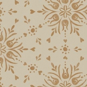 Geometric folk floral winter snowflake for Christmas - gingerbread gold on pearl cream - medium