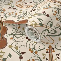 Violin, pentagram and music notes in warm boho tones BIG size 