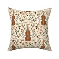 Violin, pentagram and music notes in warm boho tones SMALL size 