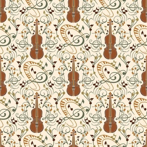 Violin, pentagram and music notes in warm boho tones SMALL size 