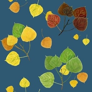 Aspen Leaves Turning - Full Color on Dark Teal