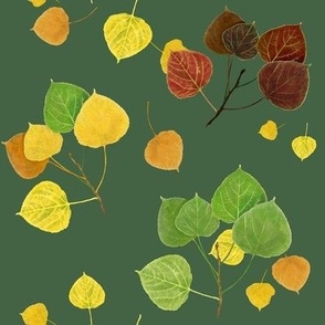 Aspen Leaves Turning - Full Color on Dark Green