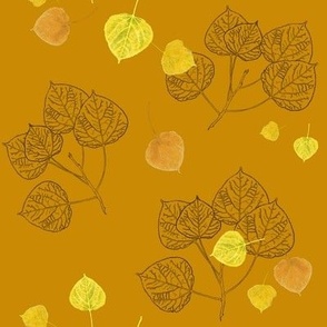 Aspen Leaves Turning - Full Color and Line Art on Butterscotch