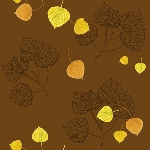 Aspen Leaves Turning - Full Color and Line Art on Dark Brown