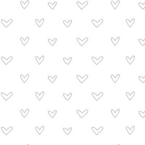 Cute Hand Drawn Hearts Coordinating Ditsy Blender Print in Lavender Purple and White