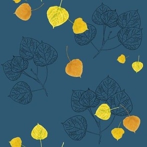 Aspen Leaves Turning - Full Color and Line Art on Teal