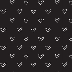 Cute Hand Drawn Hearts Coordinating Ditsy Blender Print in Black and White