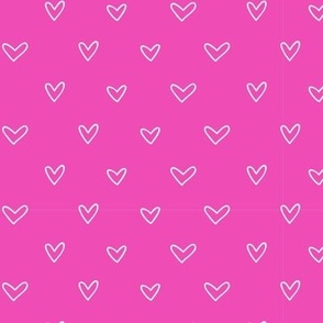 Cute Hand Drawn Hearts Coordinating Ditsy Blender Print in Barbie Pink and White