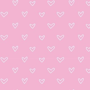 Cute Hand Drawn Hearts Coordinating Ditsy Blender Print in Pink and White