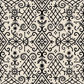 Tribal Aztec Geometric Design in Tan and Black muted tones - BIG size