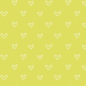 Cute Hand Drawn Hearts Coordinating Ditsy Blender Print in Lime Green and White