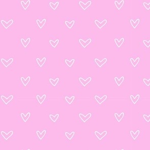 Cute Hand Drawn Hearts Coordinating Ditsy Blender Print in Orchid Pink and White