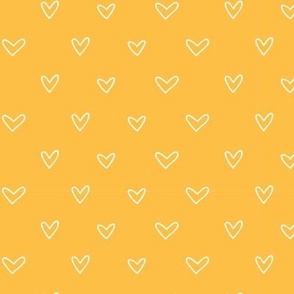 Cute Hand Drawn Hearts Coordinating Ditsy Blender Print in Mustard and White