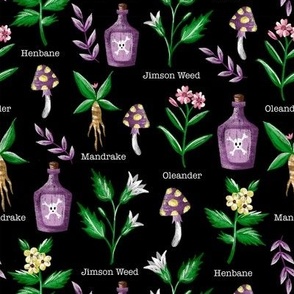 Poisonous Plants Pattern - Witchy Pattern - Halloween Theme Pattern - Witch Herb Pattern