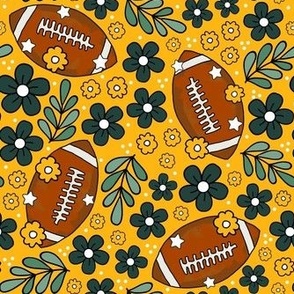 Medium Scale Team Spirit Football Floral in Green Bay Packers Colors Cheese Yellow Gold and Forest Green