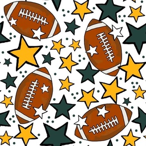 Large Scale Team Spirit Footballs and Stars in Green Bay Packers Colors Forest Green and Cheese Yellow Gold 