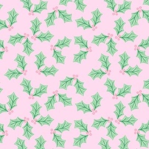 Cute hand-drawn holly on pink background