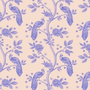 Chinoiserie purple peacock on peach background