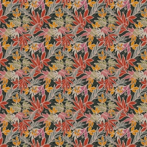 Tropical leaf pattern reds and orange