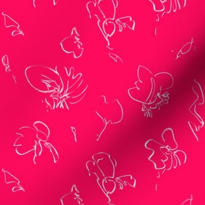 Hot pink floral white line drawing