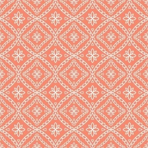 Orange and White Simple Floral Damask
