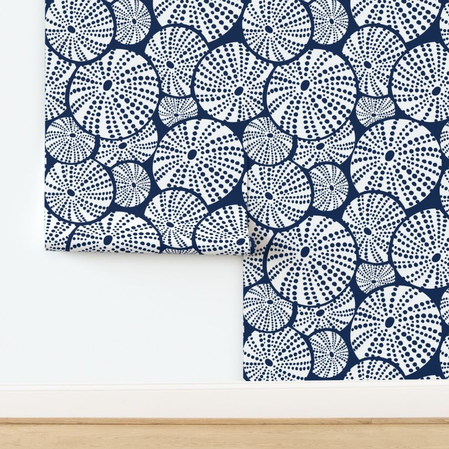 Bed Of Urchins - Nautical Sea Urchins - Navy Blue White Jumbo