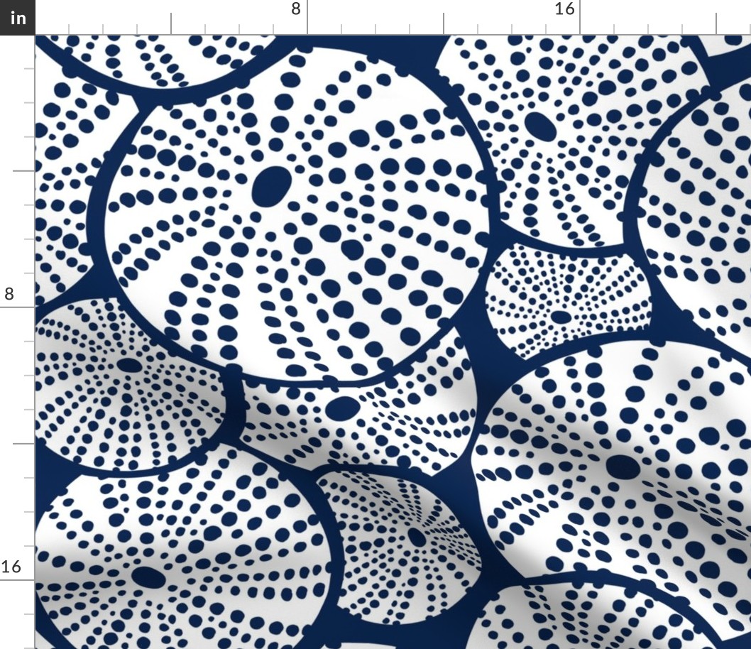 Bed Of Urchins - Nautical Sea Urchins - Navy Blue White Jumbo