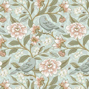 Victorian Floral  Pastel - Large - Aqua