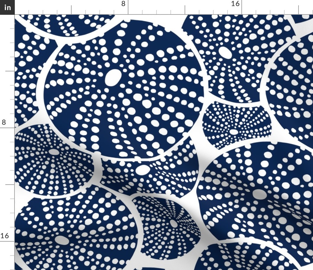 Bed Of Urchins - Nautical Sea Urchins - White Navy Blue Jumbo