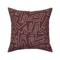 African Mud Paint Abstract - Berry Plum & Beige 