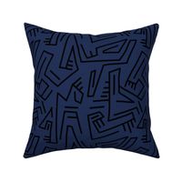 African Mud Paint Abstract - Navy & Black 