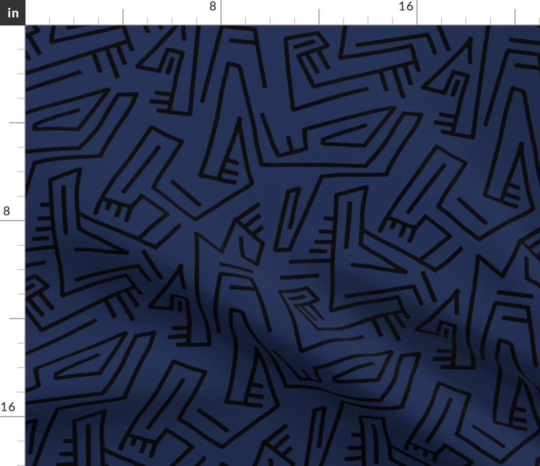 African Mud Paint Abstract - Navy & Black 