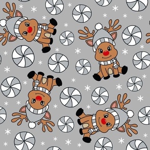 Large Scale Red Nosed Reindeer and Peppermint Swirl Candy on Grey