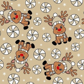 Large Scale Red Nosed Reindeer and Peppermint Swirl Candy on Tan