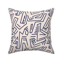 African Mud Paint Abstract - Cream Ivory & Navy Royal