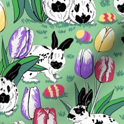 Easter bunnies and tulips 12x12