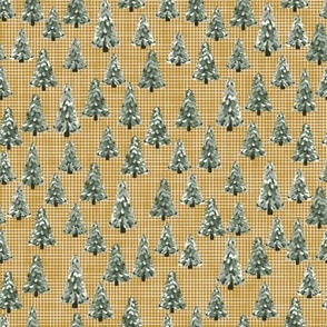 Winter Pine Tree Forest Gold and Pink Burlap - Medium