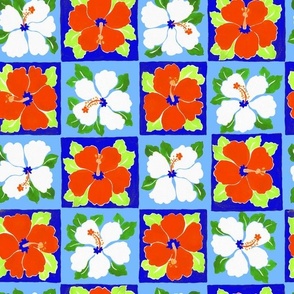 hibiscus patchwork - blue