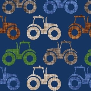 tractors: navy, mud, cerulean, moss no. 1, brown, stone