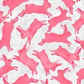 Coral Pink Rabbits Jumping - Small Scale - Light Grey Bckg Bunny Bunnies Easter Spring