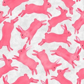 Coral Pink Rabbits Jumping - Medium Scale - Light Grey Bckg Bunny Bunnies Easter Spring