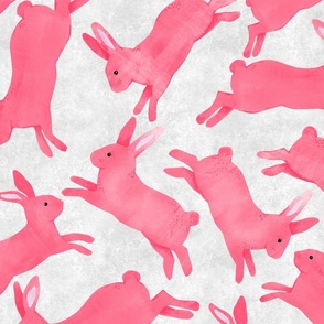 Coral Pink Rabbits Jumping - Large Scale - Light Grey Bckg Bunny Bunnies Easter Spring