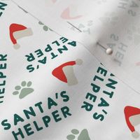 Santa's Helper - Paw Prints - Dog Christmas Fabric - white - LAD23