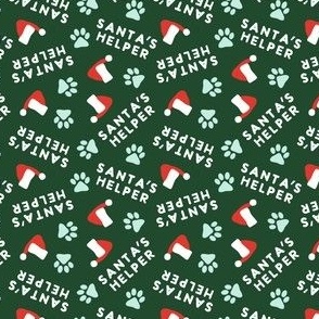 (small scale) Santa's Helper - Paw Prints - Dog Christmas Fabric - dark green - LAD23