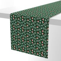 Santa's Helper - Paw Prints - Dog Christmas Fabric - dark green - LAD23